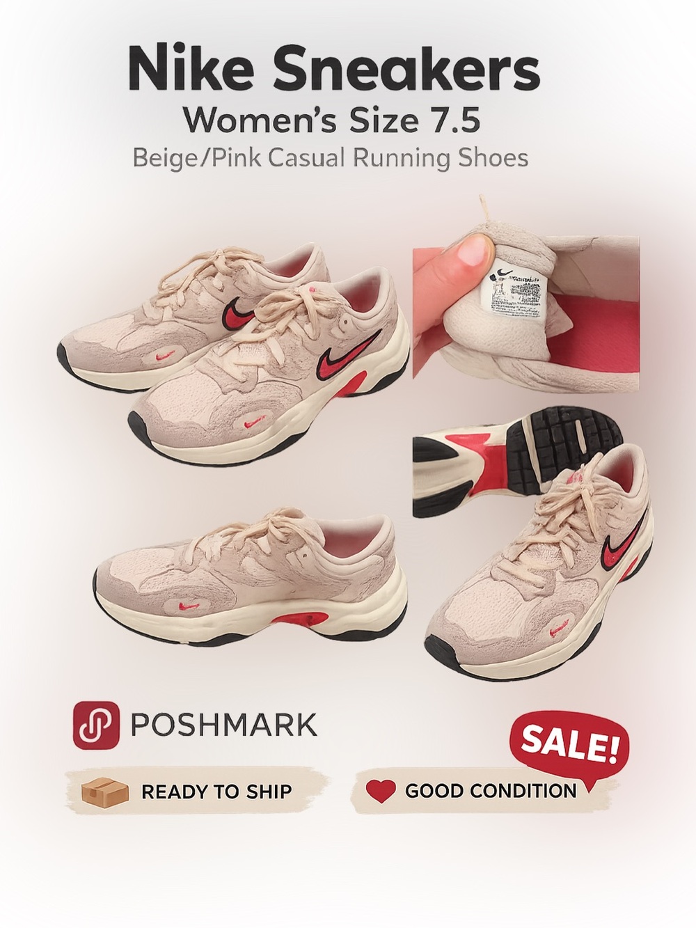 Nike Women’s Beige and Pink Casual Sneakers